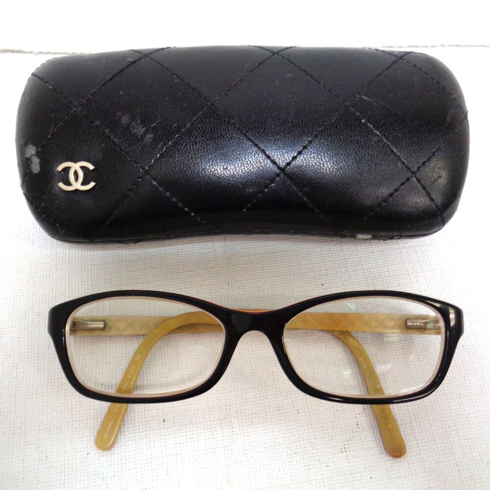 CHANEL Women's Prescription Eyeglasses Black Acetate Rectangle & Quilted Case